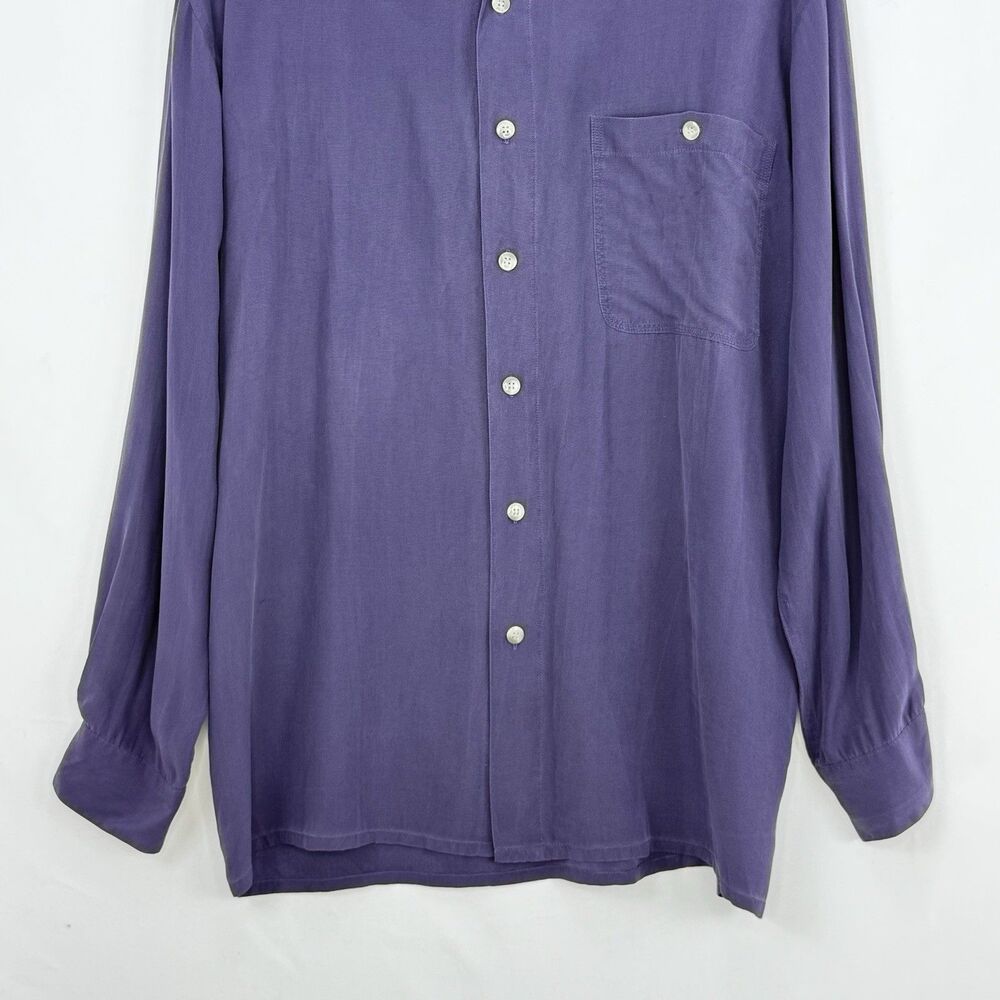 Porcini by Brietta 100% Silk Button Down Shirt Purple Mens Small Classic - Picture 6 of 16